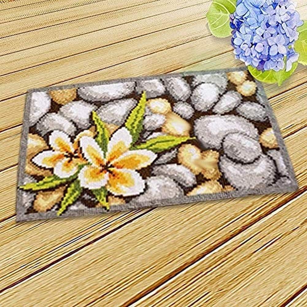 TQQT DIY Crochet Yarn Kits,Needlework Latch Hook Kit Unfinished Crocheting Rug Yarn Cushion Embroidery Carpet Set (Flower,19.5"X12")