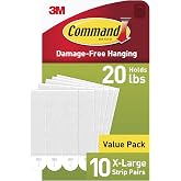 Command X-Large (20 lb) Picture Hanging Strips, 10 Pairs (20 Strips) | White Picture Hanging Strips, Heavy Duty Damage-Free Wall Hangers, No Tools Required, Ideal for Decorating Apartments, Dorms