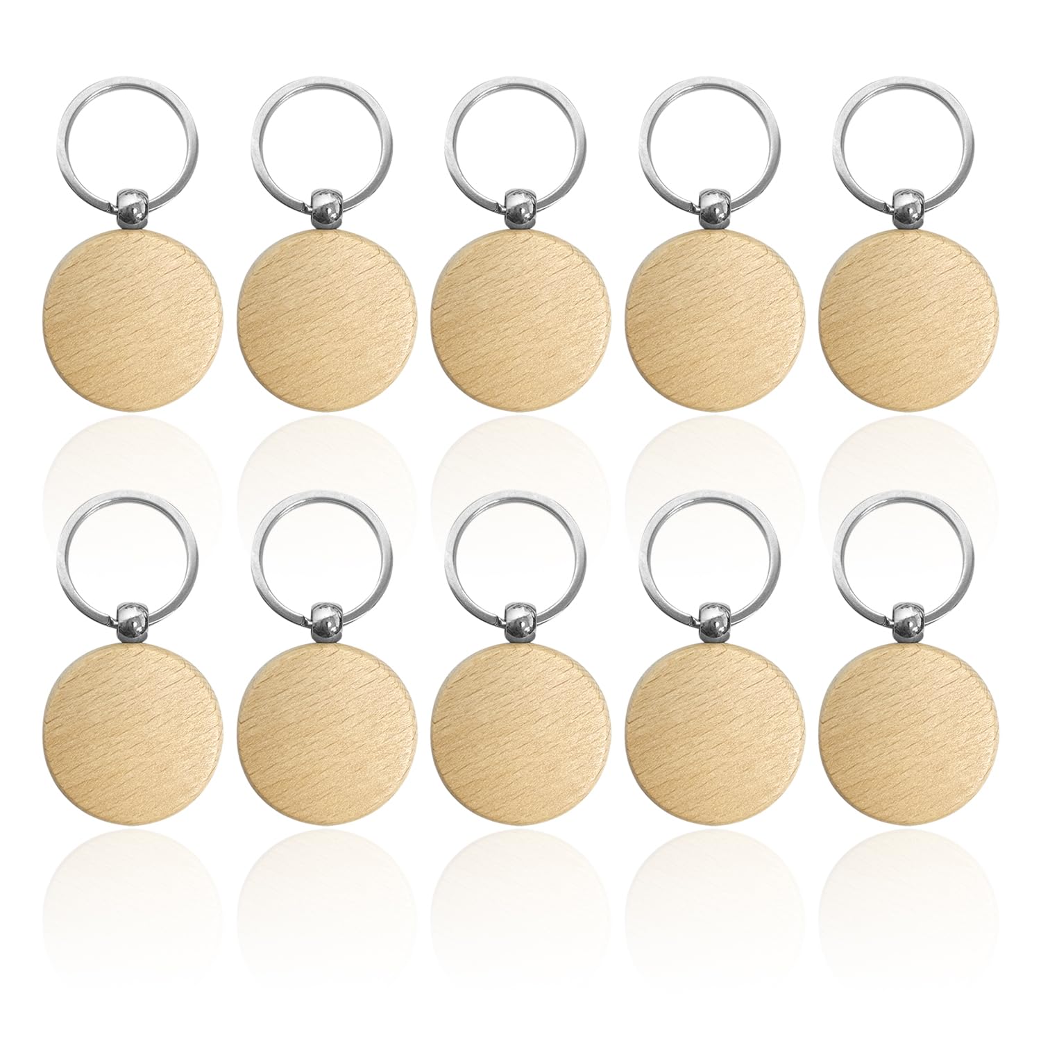 OAAO 10 Pieces of Round Wooden Keychains, Personalized Creative Keychains, Wooden Pendants, Suitable for Holiday Gifts