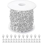 Kyutong Silver Necklace Chain for Jewelry Making Stainless Steel Cable Link Chain Bulk Thin Jewelry Making Supplies Chains with Lobster Clasps Jump Ring for Craft DIY Necklace Ankle Making
