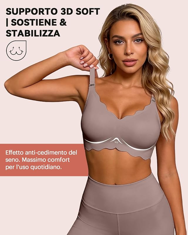 Reggiseno Senza Ferretto Comodo Bordo Ondulato Morbido Dormire, Bianco XL