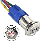 API-ELE 16mm 12V 5A Power logo Car Latching Water Proof Stainless Steel Pushbutton Toggle Switch Socket plug 1NO1NC SPDT ON/OFF (Red)