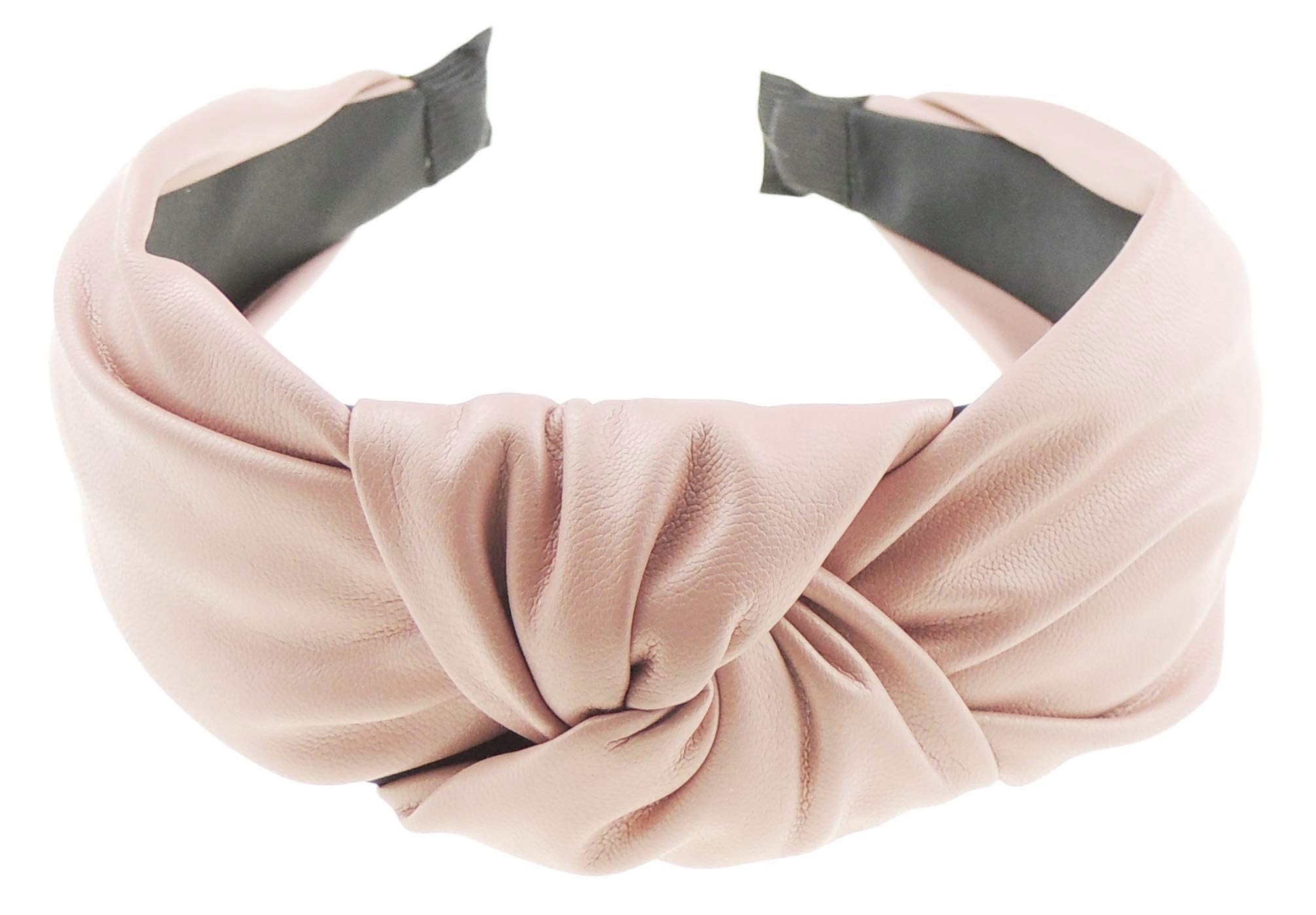 Womens Vegan Faux Leather Wide Top Knot Fabric Turban Evening Boho Retro Funky Vintage Headband Alice Band Hair Hairband For Christmas Birthday Wedding (Pink, One Size)