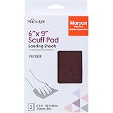 Sunmight Scuff Pads for Paint Prep Retail Pack 6" x 9" - Maroon 80100R - Aluminum Oxide - Surface Prep &amp; Sanding Cloth - Abrasive Hand Pads for Auto, Marine, Aerospace- 3 Very Fine Sanding Sheets