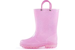 K KomForme Girls Rain Boots,Kids Glitter Waterproof Boots with Easy-on Handles
