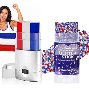 2Pack Mermaid Glitter Stick Set, Red White Blue Face Paint Stick, Easy Apply Waterproof Glitter Makeup for hair, face, and bo
