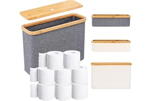 Wooha Toilet Paper Storage,Toilet Paper Organizer for Bathroom,Bamboo Storage Basket,Toilet Paper Organizer Basket，Collapsible Toilet Paper Bucket，Suitable for Bathroom Tissue Storage (Gery)