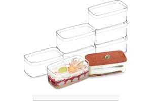 20 Pack 10oz Rectangle Clear Plastic Cups with Lids and Stickers Fruit Cups for Dessert,Tiramisu container with lid,Cupcake,P