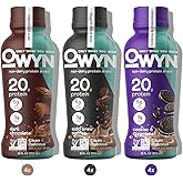 OWYN Only What You Need Protein Shake Variety Pack, Dark Chocolate, Cold Brew Coffee, Cookies and Creamless, 20g Protein, 4g Sugar, 3g Fiber, Dairy Free, Plant Based Protein Drink, 12 CT