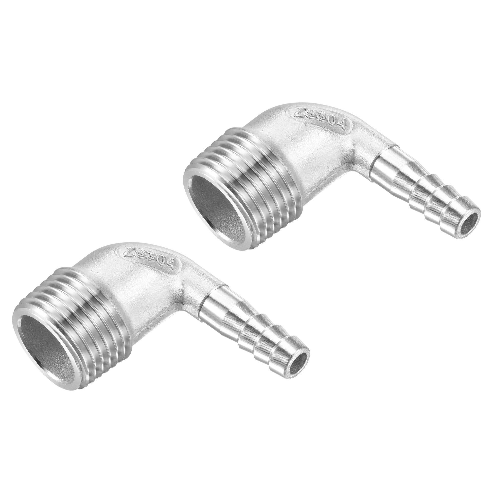 M METERXITY 2 Pack Hose Barb Fittings - 90 Degree Elbow Stainless Steel 8mm Pipe Connector Apply to Water Fuel (G1/2 Male Pipe)