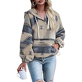 Fessceruna Womens Aztec Half Zip Up Hoodies Sweatshirt Casual Long Sleeve Oversized Ethnic Tribal Hooded Pullover Shirt Top