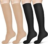 ACWOO Compression Socks 2 Pairs Unisex Graduated Stockings Beige Black