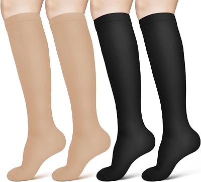 ACWOO Compression Socks for Women Men 2 Pairs Graduated Support Beiges Black