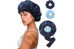 CHLINS Reversible Satin Bonnet for Sleeping Women Double Layer Hair Bonnet with 2PCS Hair Scrunchies Elastic Tie Band Night Cap