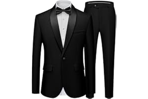 WEEN CHARM Men's Suits Slim Fit 2 Piece One Button Blazer Jacket Wedding Prom Tuxedo Pants Set