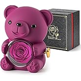 Cute Teddy Bear with Preserved Rose - A Real Rose Flower in Bear with Elegant Gift Box - Romantic Gift for Her in Mother's Day, Weddings, Anniversaries, and Bridal Showers (Purple)