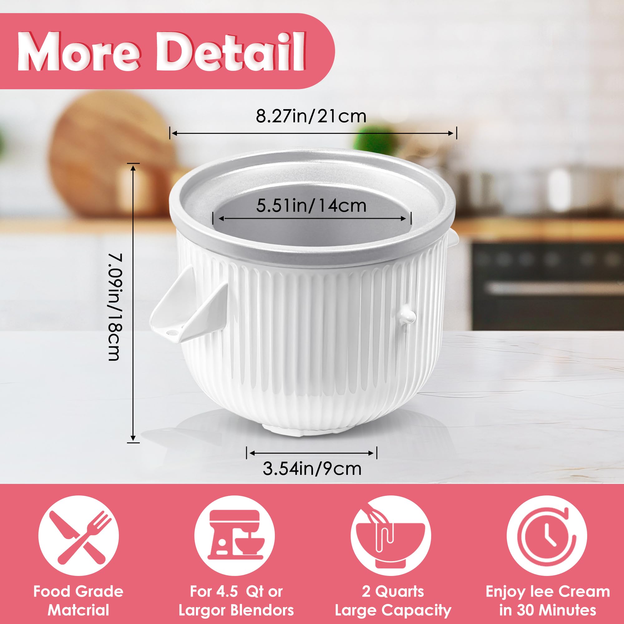 Ice Cream Maker Attachment for Kitchenaid Stand Mixer - Compatible with 4.5 Qt and Larger Stand Mixers - 2 Quart Frozen Yogurt - Ice Cream & Sorbet Gelato Maker
