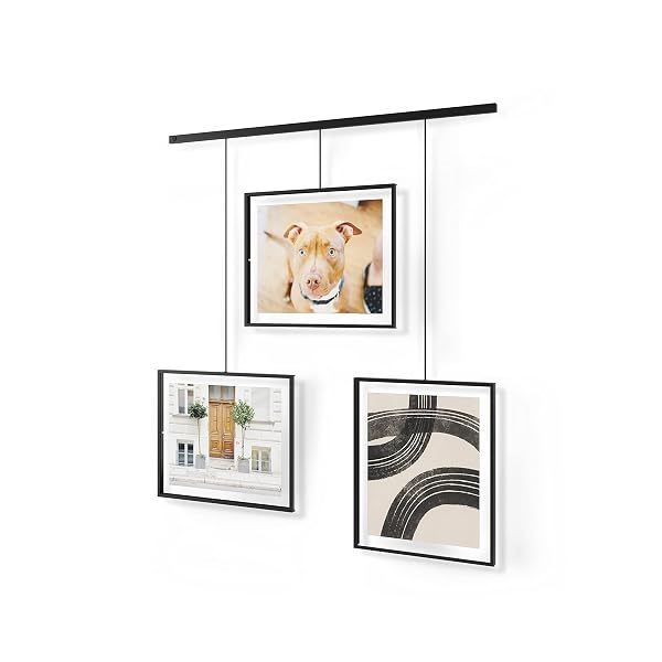 UMBRA EXHIBIT PICTURE FRAME GALLERY SET, ADJUSTABLE WALL COLLAGE DISPLAYS THREE 8″X10″ PHOTOS, SET OF 3, BLACK