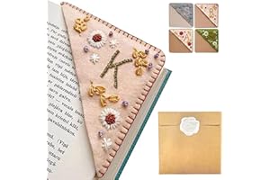 ARTLAZA Personalized Hand Embroidered Corner Bookmark, 26 Letters Hand Stitched Felt Corner Letter Bookmark, Cute Flower Embroidery Bookmarks for Book Reading Lovers Meaningful Gift（Spring，K)