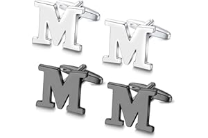 UBGICIG 2 Pairs Cufflinks for Men Personalized Initial Cufflinks Stainless Steel Letter Cuff Links Elegant Tuxedo Shirt Cuff Links Silver/Black Alphabet A-Z Mens Cufflinks With Box Father's Day Gifts Business Wedding Anniversary
