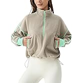 QINSEN Women's Half Zip Fleece Short Pullover Sweatshirt Winter Long Sleeve Cozy Sherpa Sweater Top
