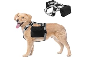 DORA BRIDAL Dog Backpack for Medium & Large Dogs, Dog Backpack Harness, Dogs Hiking Backpack with Side Pockets, Outdoors Pet Saddle for German Shepherd, Labrador (Black, Medium)