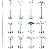 YADOCA 20G/18G/16G Threadless Nose Studs for Women Hypoallergenic Surgical Steel Flat Back Stud Earrings 14K Gold Plated Push in Nose Rings Studs CZ Lip Labret Cartilage Helix Tragus Piercing Jewelry