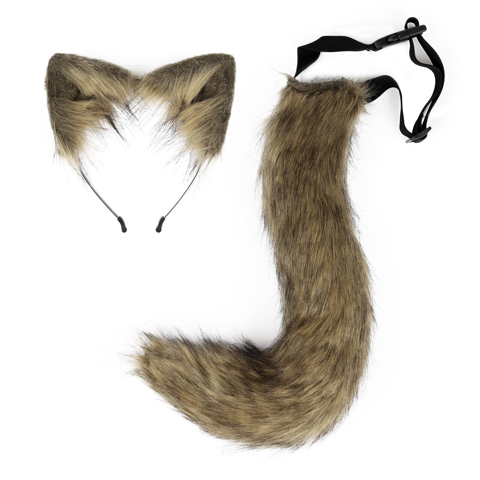 Tail and Ears Set Long Fox Tail Cosplay Faux Fur Furry Fox Wolf Tail Kit with Ears for Anime Fancy Dress Party Halloween Christmas Dress Up Carnival Role Play