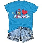 Read Book Shirt for Women I Love Reading T Shirt Reading Teacher Tops Read More Books Causal Short Sleeve Tops
