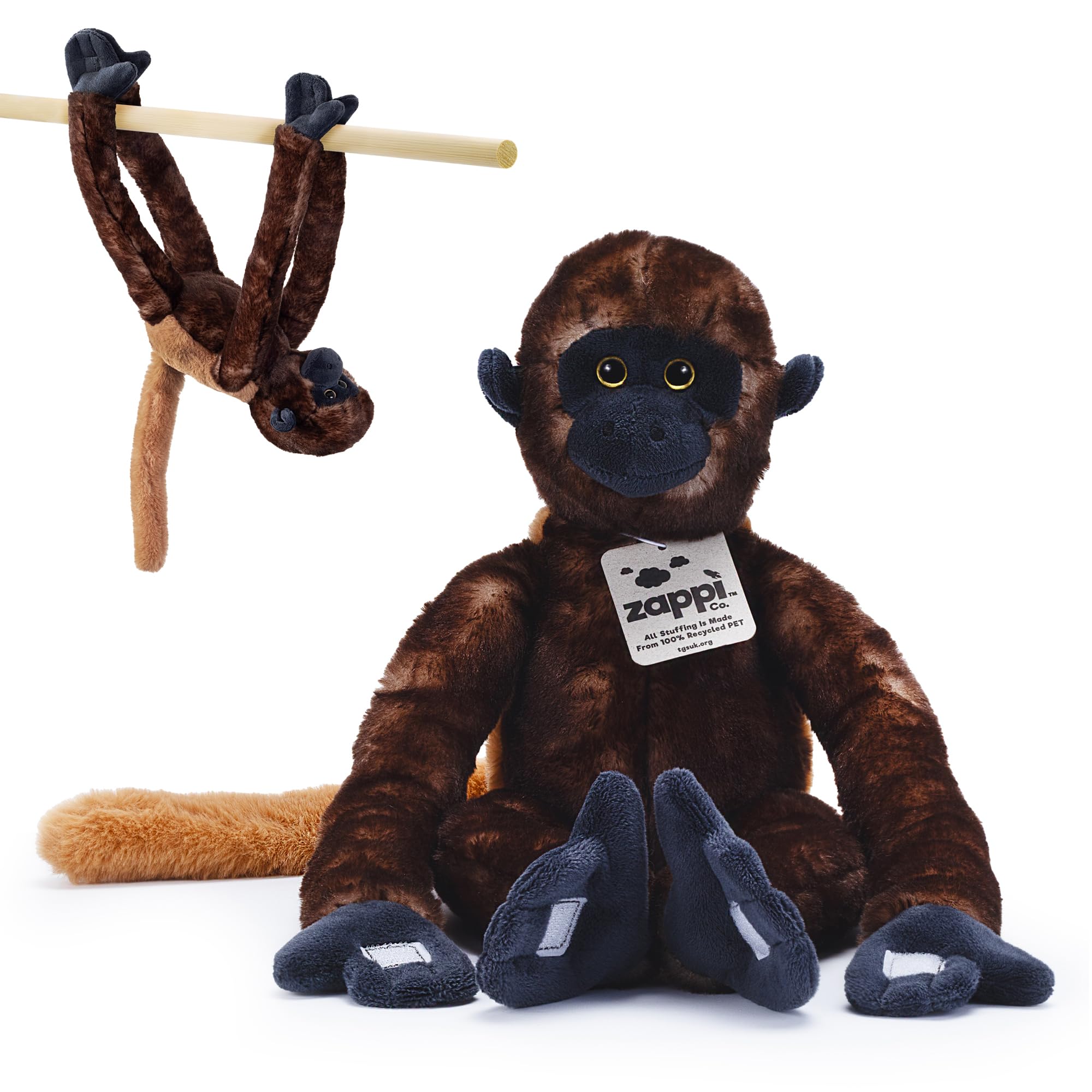 Zappi Co Plush Hanging Woolly Monkey with Velcro on Paws and Feet - Soft Plush Toy - For Kids Boys Girls Cuddly Plush Toy - Perfect Cuddly Gift for Kid - 46 cm Long