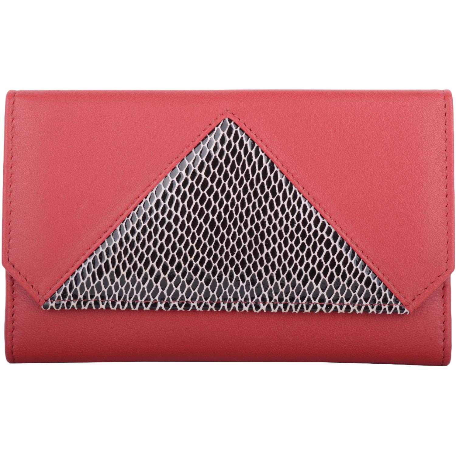 Womens Smooth Leather RFID Protected Credit Card/Money Purse with Snake Effect Design - Red