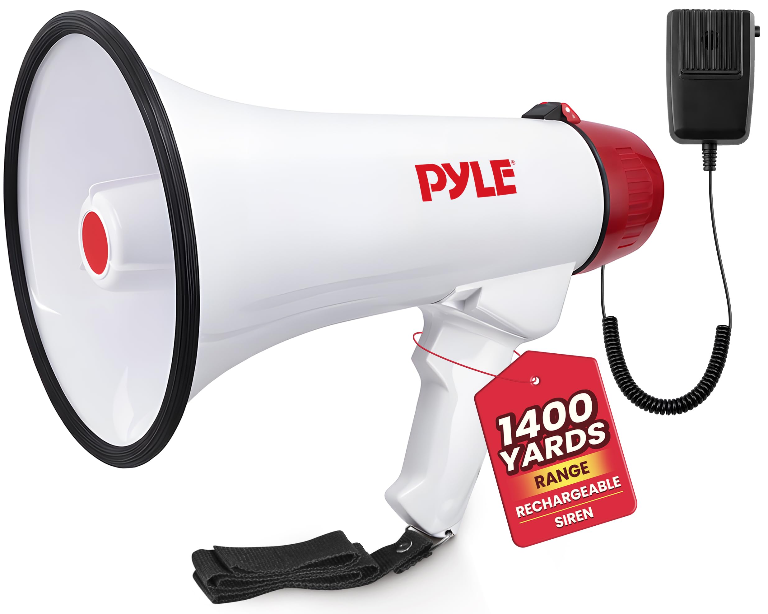 Pyle Megaphone with Siren – 40W Loud PA Speaker with Detachable Mic, Clear Sound, Volume Control & Ergonomic Grip – For Emergency, Sports, School & Outdoor Use