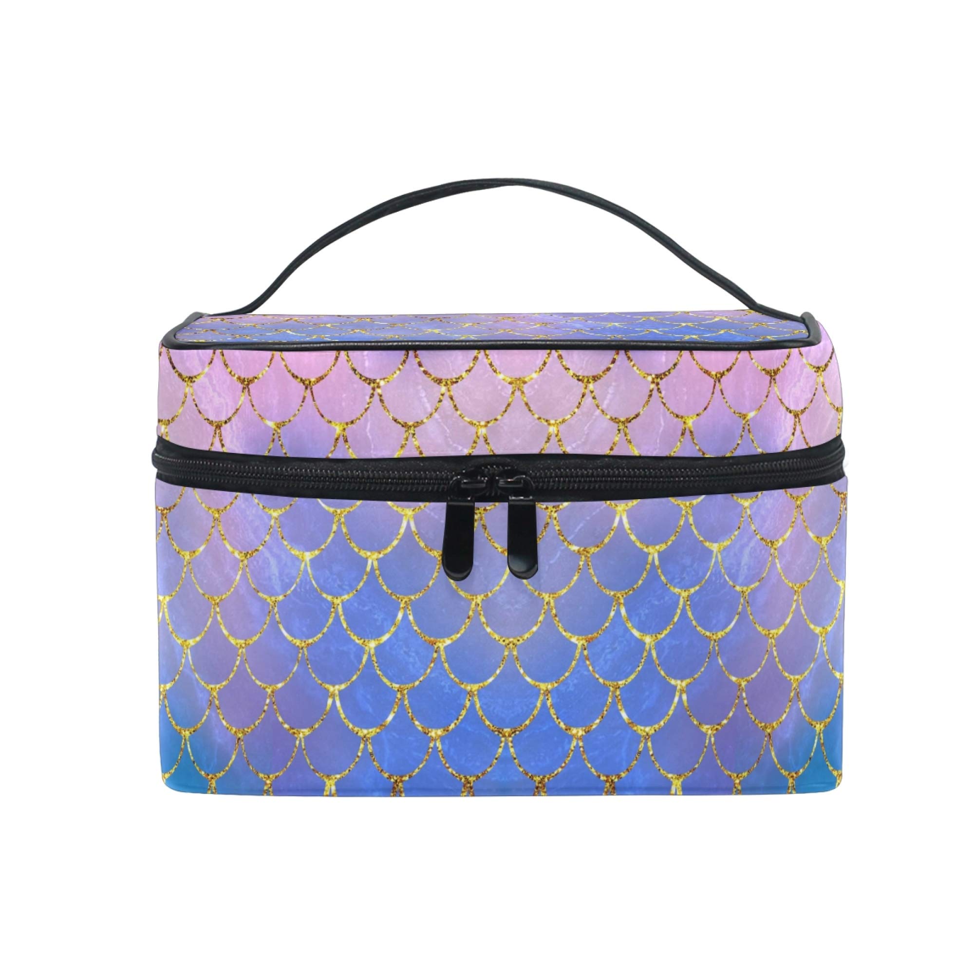 Makeup Bag Purple Mermaid Scales Marble Fish Light Summer Gold Carrying Portable Zip Travel Cosmetic Brush Bag Large Travel Organizer Artist for Girls Women