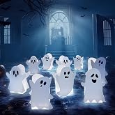 Cinnvoice 24 Pcs Halloween Ghost Luminary Bags, Boo Paper Candle Holder | Spooky Ghost Design Lanterns, Flame Resistant for Candle Use, Ideal for Party Decorations and Outdoor Pathway Lighting