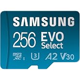 SAMSUNG EVO Select Micro SD-Memory-Card + Adapter, 256GB microSDXC 130MB/s Full HD & 4K UHD, UHS-I, U3, A2, V30, Expanded Sto