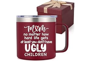 LiqCool Mothers Day Gifts, 14 Oz Best Mom - Ugly Children Mug Gift Set, Mother's Day Gifts Ideas for Wife Mom from Daughter Son, Unique Funny Mom Birthday Gifts(Red)
