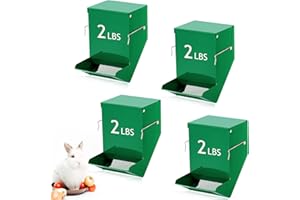 Maxcheck 4 Pcs Rabbit Feeder for Cages Small Animal Food Dispenser with Lid Metal Rabbit Feeders Outside for Guinea Pig(4.7 Inches,Green)