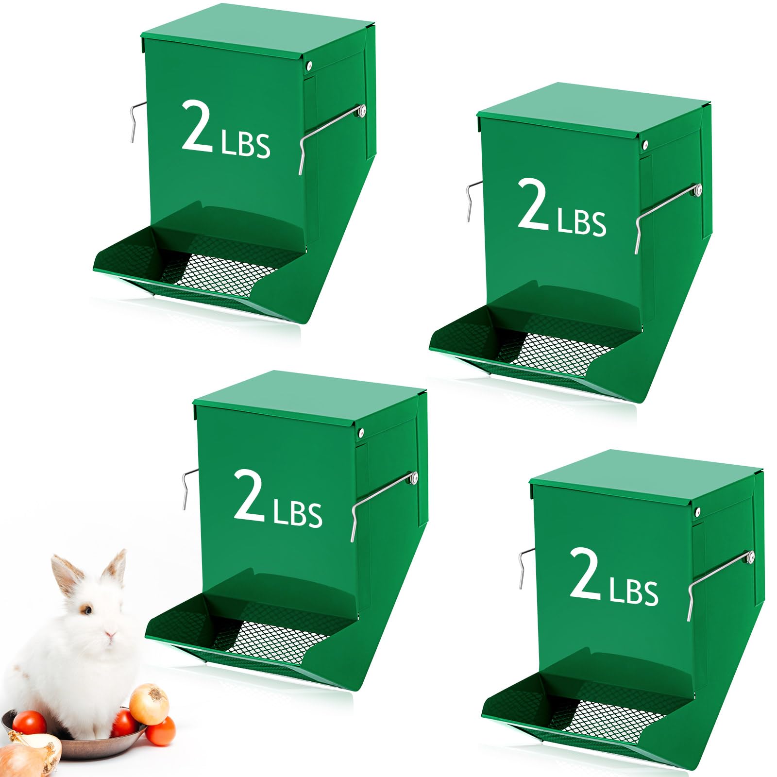 Photo 1 of Maxcheck 4 Pcs Rabbit Feeder for Cages Small Animal Food Dispenser with Lid Metal Rabbit Feeders Outside for Guinea Pig (4.7 Inches)