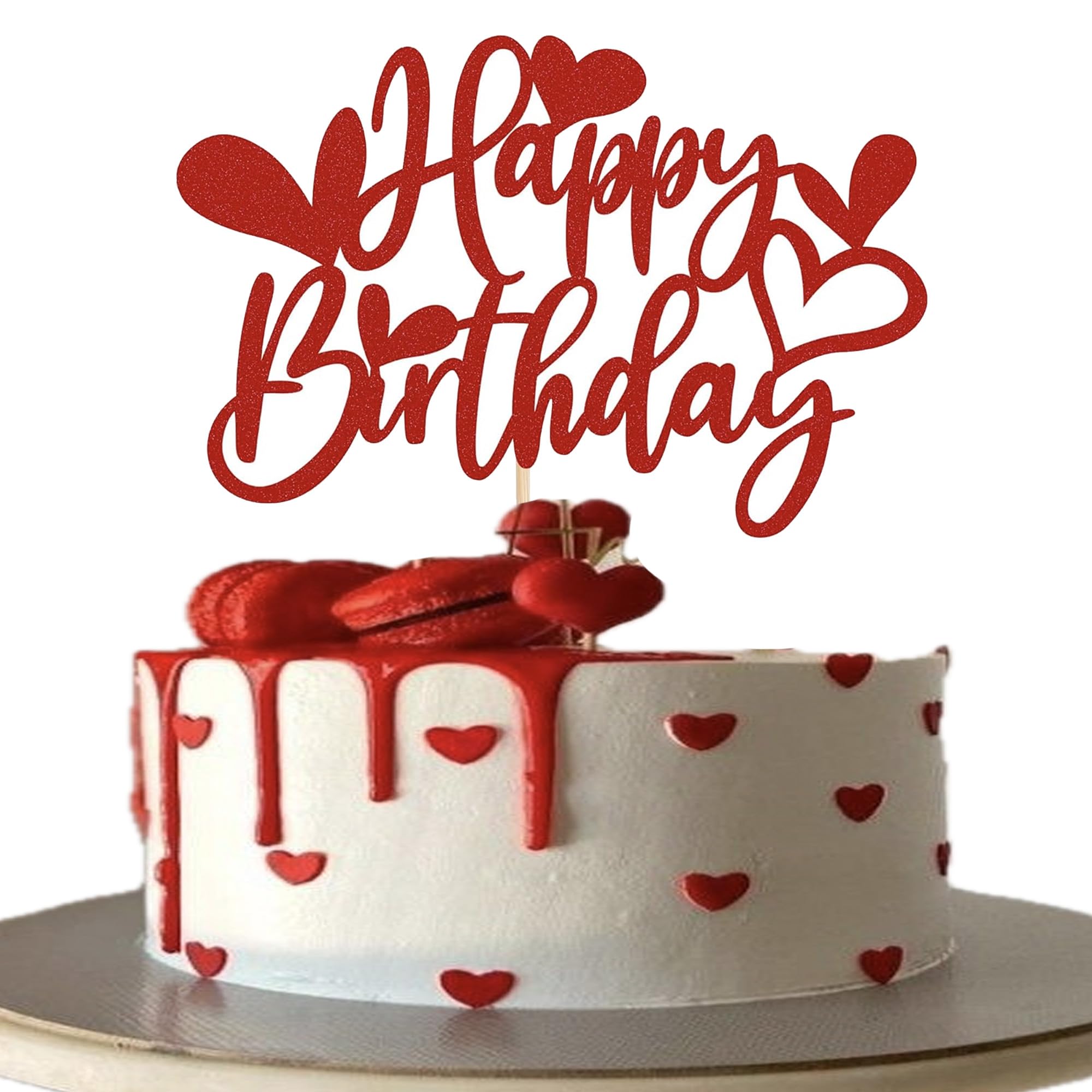 SYKYCTCY 1 Pack Love Heart Happy Birthday Cake Topper Red Glitter Sweet Love Valentine's Day Cake Picks Decorations for Valentine's Day Love Theme Baby Shower Kids Birthday Party Supplies