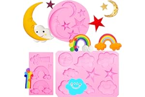 Muyulin Moon Star Chocolate Silicone Molds, 3 Packs Rainbow Fondant Molds for Cake Decoration, Baby Birthday Party Cupcake Toppers, Candy Clay Resin