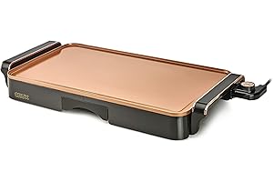 CRUX Electric Griddle with Nonstick Ceramic Coating, Cool-Touch Handles, and Slide-Out Drip Tray - Indoor Grill for Breakfast