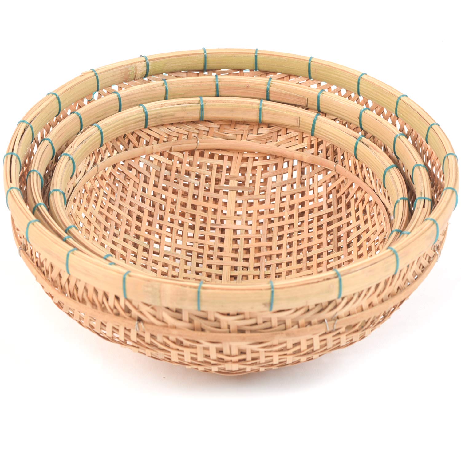 Photo 1 of Bamboo Woven Baskets For Storage, Small Wicker Basket Storage, Organization Baskets Wicker Bread Basket, Kitchen Counter Organizing, Set Of 3 (9.1", 10.2", 12" diameter)