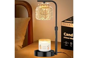 REIDEA Candle Warmer Lamp with Timer & Dimmer, Adjustable Height for for Large 3 Wicks Jar Scented Candles (Up to D-4 / H-5.5 inches), Safe and efficient, Champagne Glass Shade, Obsidian Black