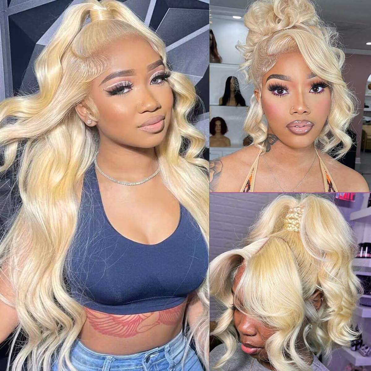 613 Lace Front Wig 360 Lace Front Full Lace Wig Body Wave 26 Inch 200 Density Blonde Human Hair Wig HD