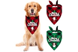 Christmas Dog Bandanas, LMSHOWOWO 2 Pack Cotton Double Layer Double Sided Merry Christmas Santa Snowman Print Pet Bandana, Triangle Christmas Plaid Dog Scarf for Large and Extra Large Dogs (X-Large)