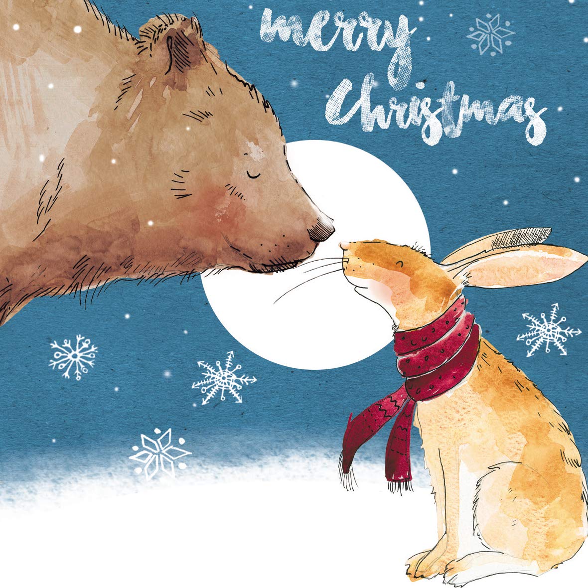 Pack of 8 Bear & Hare Snow Scene Mini Charity Christmas Cards Multiple Charities ASCX0282