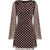 CIDER Polka Dot Dress Long Sleeve Sheer Bowknot Party Dress Women