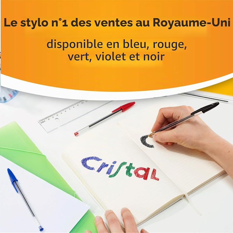 Cristal Original Stylos-Bille Pointe Moyenne (1,0 mm) - Parfait pour l'Ecole et au Bureau) - Noir, Boîte de 50