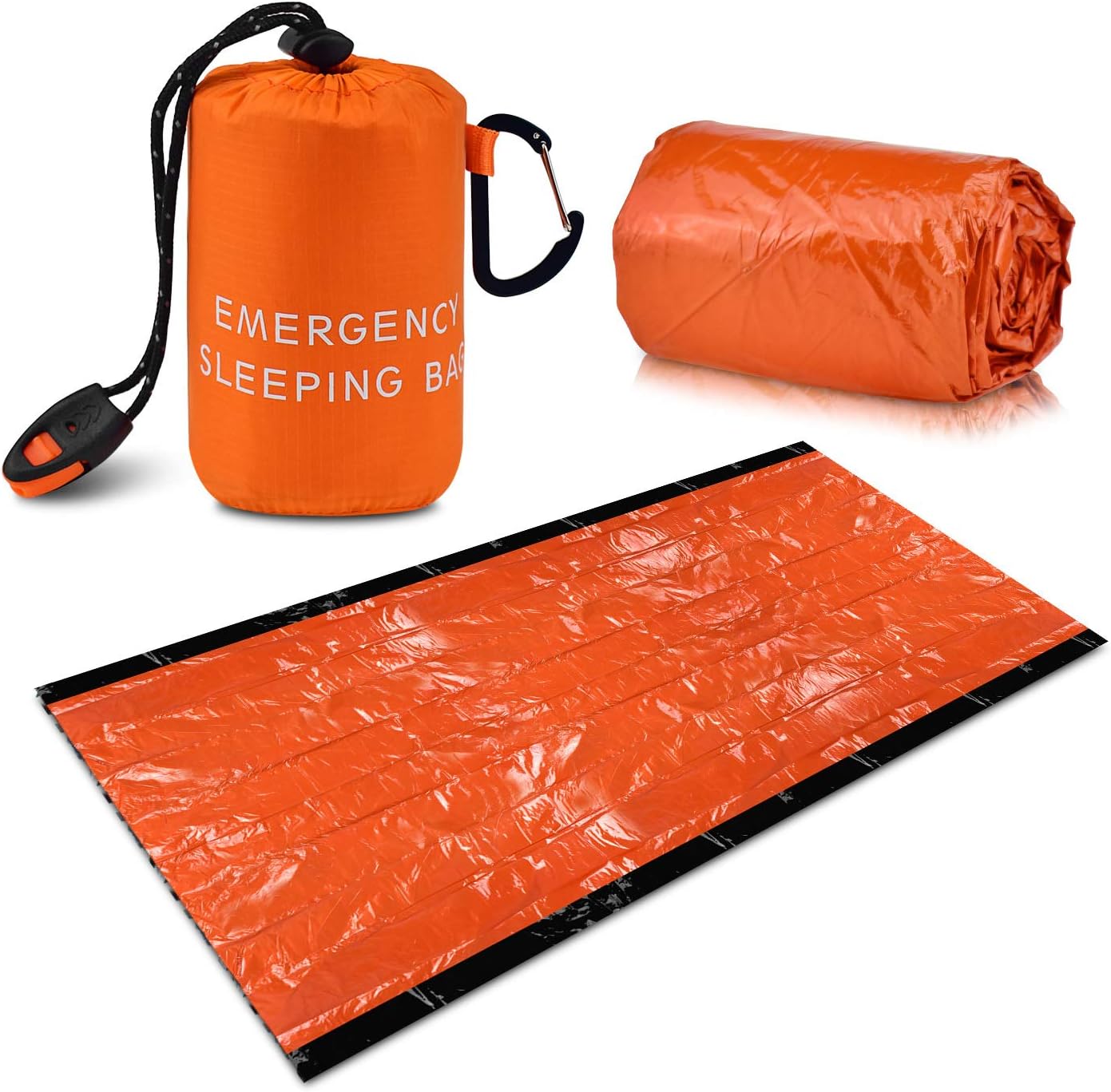 Emergency Sleeping Bag, Lightweight Waterproof Thermal Emergency Blanket Survival Gear, Bivy Sack with Portable Drawstring Bag for Hiking, Camping, Hunting, or Emergency Shelter (1 Pack)
