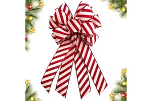 CHMOART Christmas Wreath Bow 20 x 11 Inches Large Christmas Bows White Red Stripes Burlap Bow Holiday DIY Craft Bow Xmas Tree Topper Ornament for Home Front Door Wedding Decorations